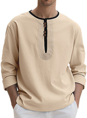 Stylish Men's Long Sleeve Henley Shirt With Unique Button Design