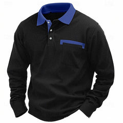 Stylish Long Sleeve Polo Shirt With Contrast Collar And Pocket Design For Men