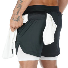 Men's Loose Running Shorts - Double-Layer Design, Multi-Pockets, Athletic/Casual Outdoor Gym Wear