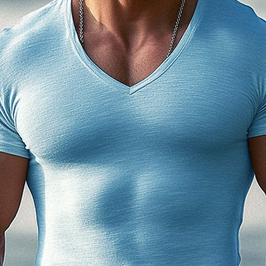 Men's Solid Color V-neck Short-sleeved T-shirt 97583947X
