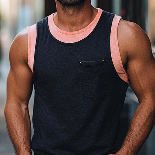 Men's Skin-friendly Cotton Contrast Color Stitching Tank Top MTA2552C4U