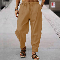 Men's Breathable Cotton And Linen Striped Loose Casual Sports Trousers 71867122X