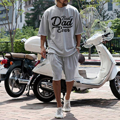 Men's Fashion Loose Father's Day Print Short Sleeve T-Shirt And Shorts Set 02396694Z