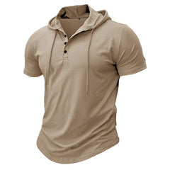 Stylish Men's Hooded Henley T-Shirt - Perfect for Casual and Active Wear