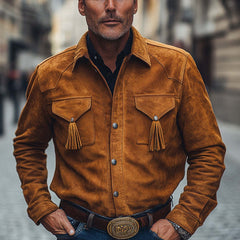 Men's Spring And Autumn Retro Tassel Suede Long Sleeve Shirt MTA2562C2U