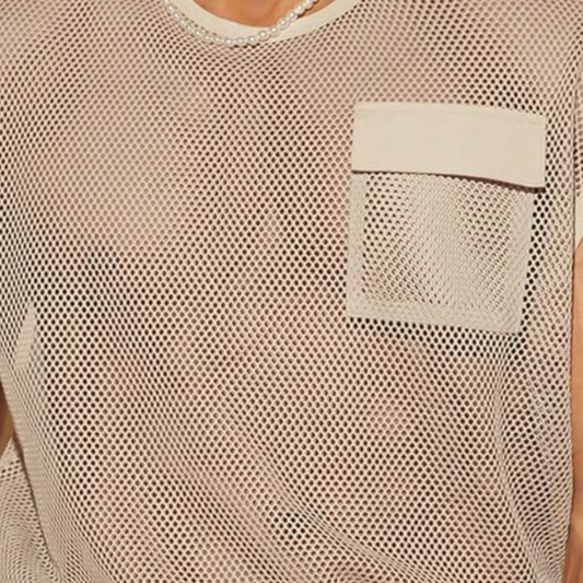 Men's Casual Mesh Spliced Chest Pocket Loose Round Neck Tank Top MTA1861C8M