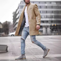 Stylish Gray Overcoat With Casual Denim Jeans Outfit