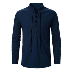 Men's Cotton And Linen Lace-up Casual Long-sleeved Shirt 63529919U