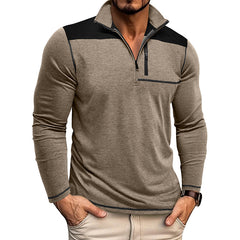 Men's Stylish Half-Zip Pullover Shirt with Contrast Panel Design for Casual Wear