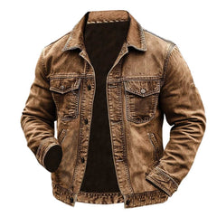 Men's Vintage Western Cowboy Multi-Pocket Distressed Lapel Outdoor Jacket