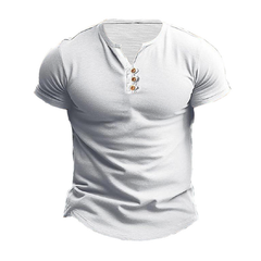 Men's Casual Cotton Henley Neck Chest Pocket Slim Fit Short Sleeve T-Shirt MTA3153C1M
