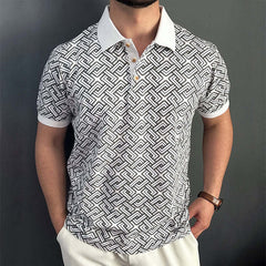 Men's Retro Casual Geometric Print Lapel Short Sleeve Polo Shirt MTA1954C7TO