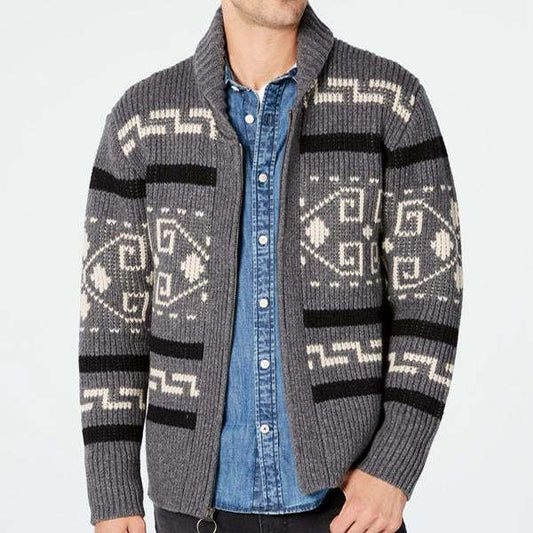 Men's Geometric Print Lapel Sweater Cardigan Jacket 30728593X