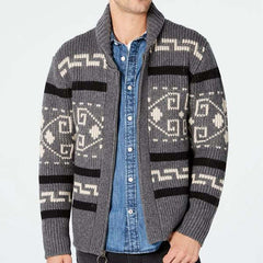 Men's Geometric Print Lapel Sweater Cardigan Jacket 30728593X