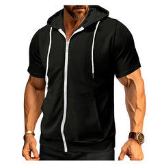 Men's Stylish Short Sleeve Hoodie with Zip-Up Design for Active Wear