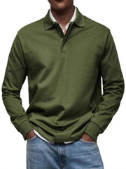 Stylish Red Long-Sleeve Polo Shirt For Men