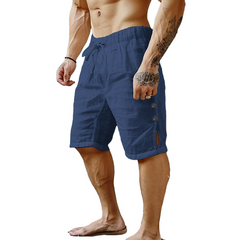 Men's Cotton And Linen Solid Color Button Shorts MTA0360D2X