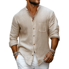 Men's Casual Skin-friendly Cotton And Linen Long-sleeved Shirt 80374477U
