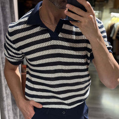 Men's Knitted Striped Casual Short-sleeved POLO Shirt MTA1767C1X