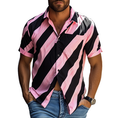 Men's American Casual Striped Printed Chiffon Short Sleeve Shirt MTA2003C6K