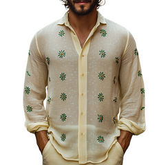 Men's Spring Fashion Silk Cotton Embroidered Long Sleeve Shirt MTA2717C3K