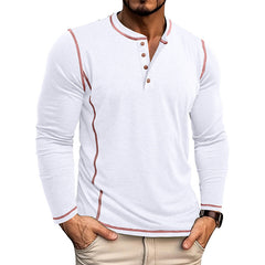 Men's Casual Henley Shirt with Stylish Contrast Stitching