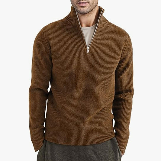 Men's Half-Zip Ribbed Sweater - Stylish and Cozy for Everyday Wear