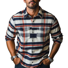 Men's Early Spring Fashion Retro Plaid Print Long Sleeve Shirt MTA2625C3P