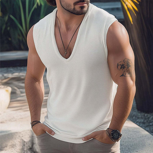 Men's Summer Comfort Basics V-Neck Knitted Tank Top MTA3184C7U