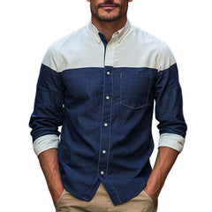 Men's Cotton And Linen Contrast Stitching Basic Long-Sleeved Shirt MTA2574C9U