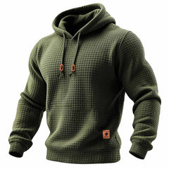 Men's Quilted Waffle Outdoor Sports Solid Color Long Sleeve Daily Tops Hoodie