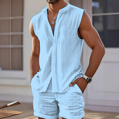 Men's Casual Loose Beach Set - Sleeveless Vest Shirt + Casual Shorts