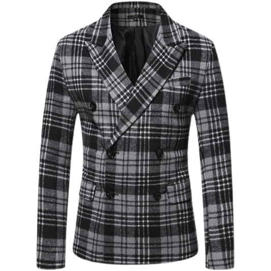 Men's Autumn And Winter Lapel Thickened Plaid Blazer 86064698U