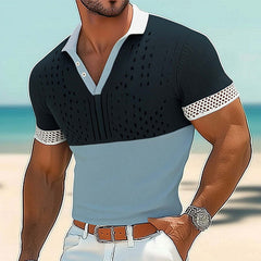 Men's Summer Fashion V-neck Colorblock Knitted T-shirt MTA0780D6U