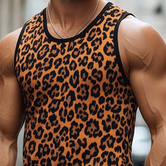 Men's Skin-friendly Breathable V-neck Retro Leopard Print Tank Top MTA2401C6U