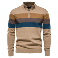 Men's Stylish Half-Zip Sweater with Bold Stripes for Casual Wear