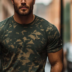 Men's Retro Camouflage Printed Round Neck Short Sleeve T-Shirt MTA0159D6X
