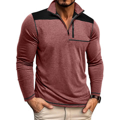 Men's Stylish Half-Zip Pullover with Contrast Panel Design for Casual Wear