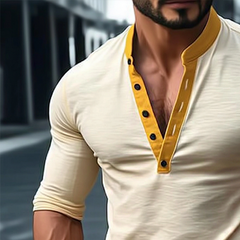 Men's Vintage Slim Fit Henley Neck Stretch Long Sleeve T-Shirt MTA0746D9TO