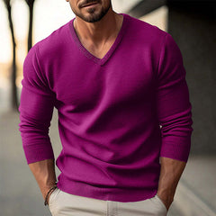 Men's Solid Color V-neck Long-sleeved Knitted Pullover Sweater 59954732X