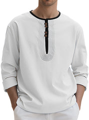 Stylish Men's Long Sleeve Henley Shirt With Unique Button Design