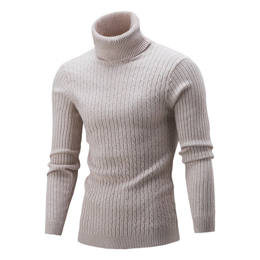High Neck Ribbed Knit Sweater for Men - Stylish and Comfortable Winter Wear