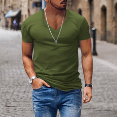 Men's Solid Color Knitted V-Neck Casual Short Sleeve T-Shirt MTA0368D9X