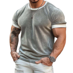 Men's Solid Color Basic Velvet Casual Short Sleeve T-Shirt MTA3123C0U
