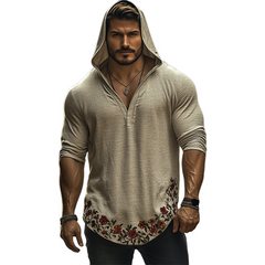Men's Retro Casual Embroidered Hooded Long Sleeve T-Shirt MTA2747C0TO