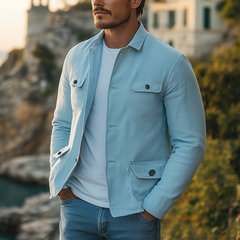 Men's Spring Retro Casual Lapel Multi-Pocket Cotton And Linen Jacket MTA2007C0K