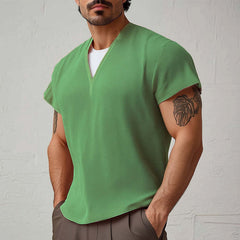 Men's Summer Basic V-neck Textured Short-sleeved T-shirt MTA0805D9U