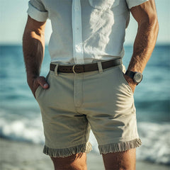 Men's Summer Retro Light Green Tassel Patchwork Shorts MTA3150C4U