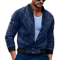 Stylish Men's Bomber Jacket with Zippered Arm Pocket and Snap Button Closure