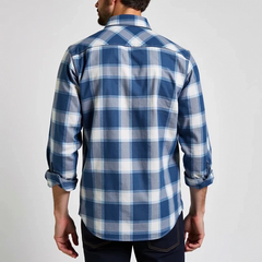 Men's Casual Cotton Plaid Lapel Chest Pocket Slim Fit Long Sleeve Shirt MTA1306C0M